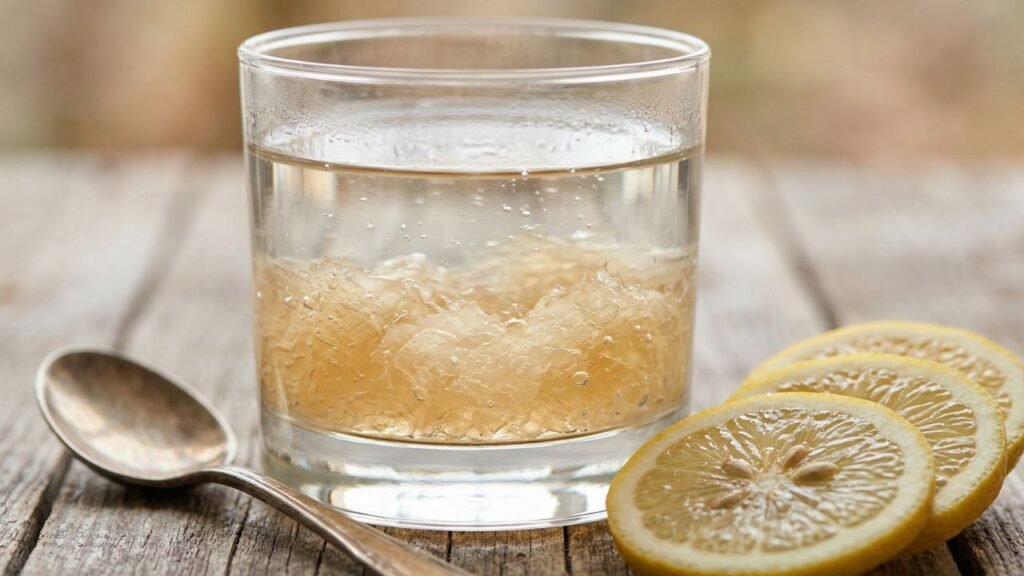 gelatin in a glass with lemon slices