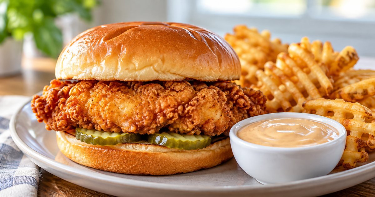 Chick-fil-A chicken sandwich copycat with crispy chicken, pickles, and a soft bun