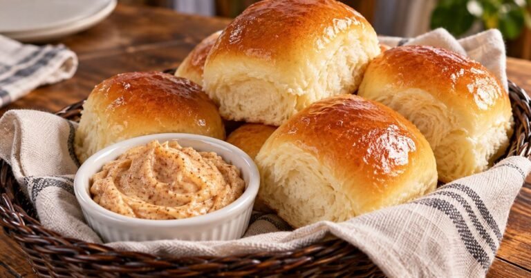 Texas Roadhouse rolls copycat with soft golden dinner rolls and cinnamon butter