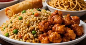 Illustrative Chinese rice and noodle dishes for China King Blythewood menu guide