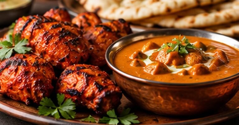 Illustrative Indian curry and naan for Delhi Palace Indian Restaurant menu guide