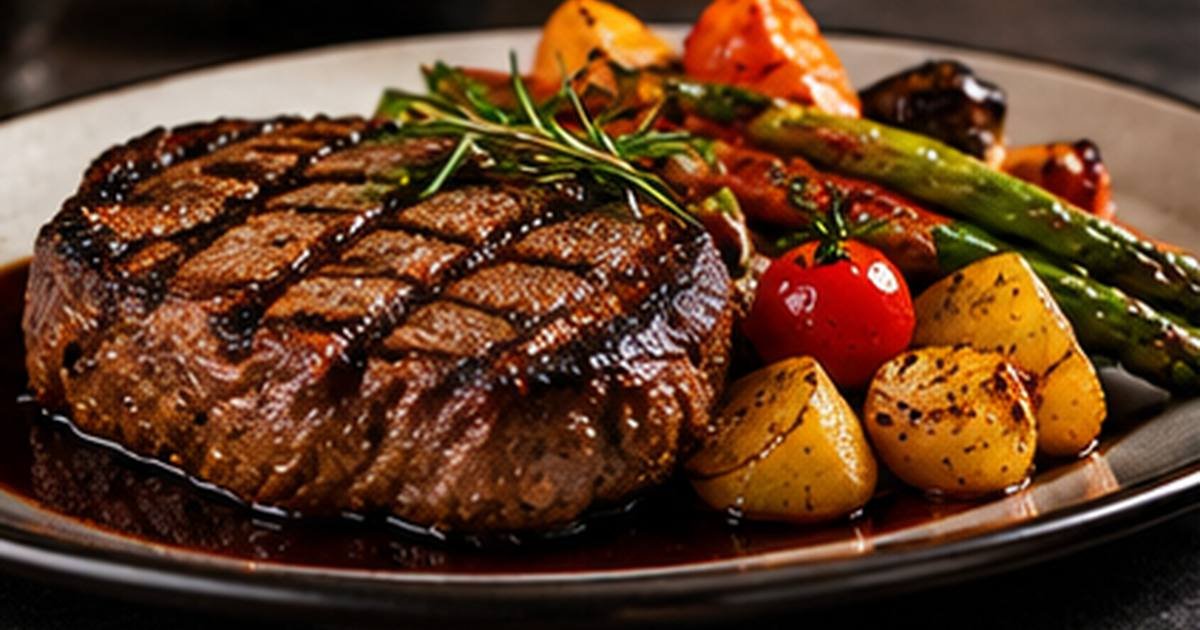 Illustrative grilled steak and vegetables for Della Steakhouse Shiraz menu guide