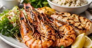 Illustrative grilled seafood dishes for Marbo Seafood Restaurant menu guide