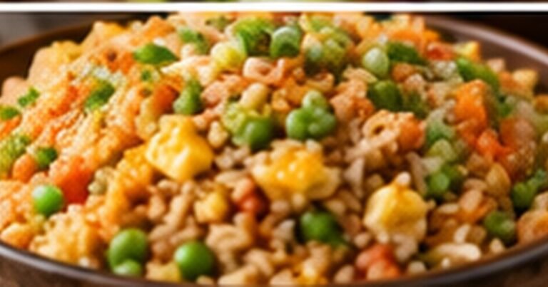 Panda Express fried rice copycat with egg, peas, carrots, and green onion